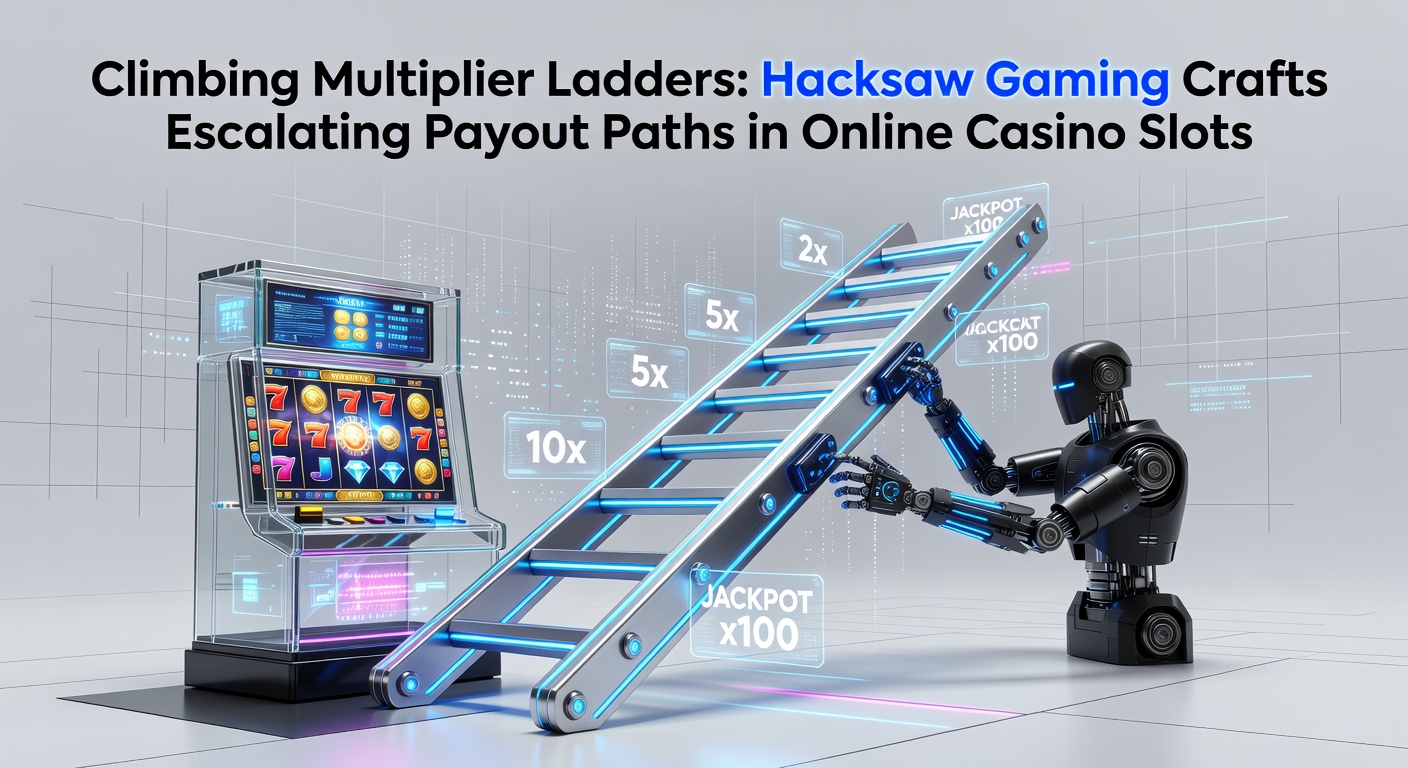 Vibrant slot screen displaying a glowing multiplier ladder climbing towards massive win multipliers in a Hacksaw Gaming title