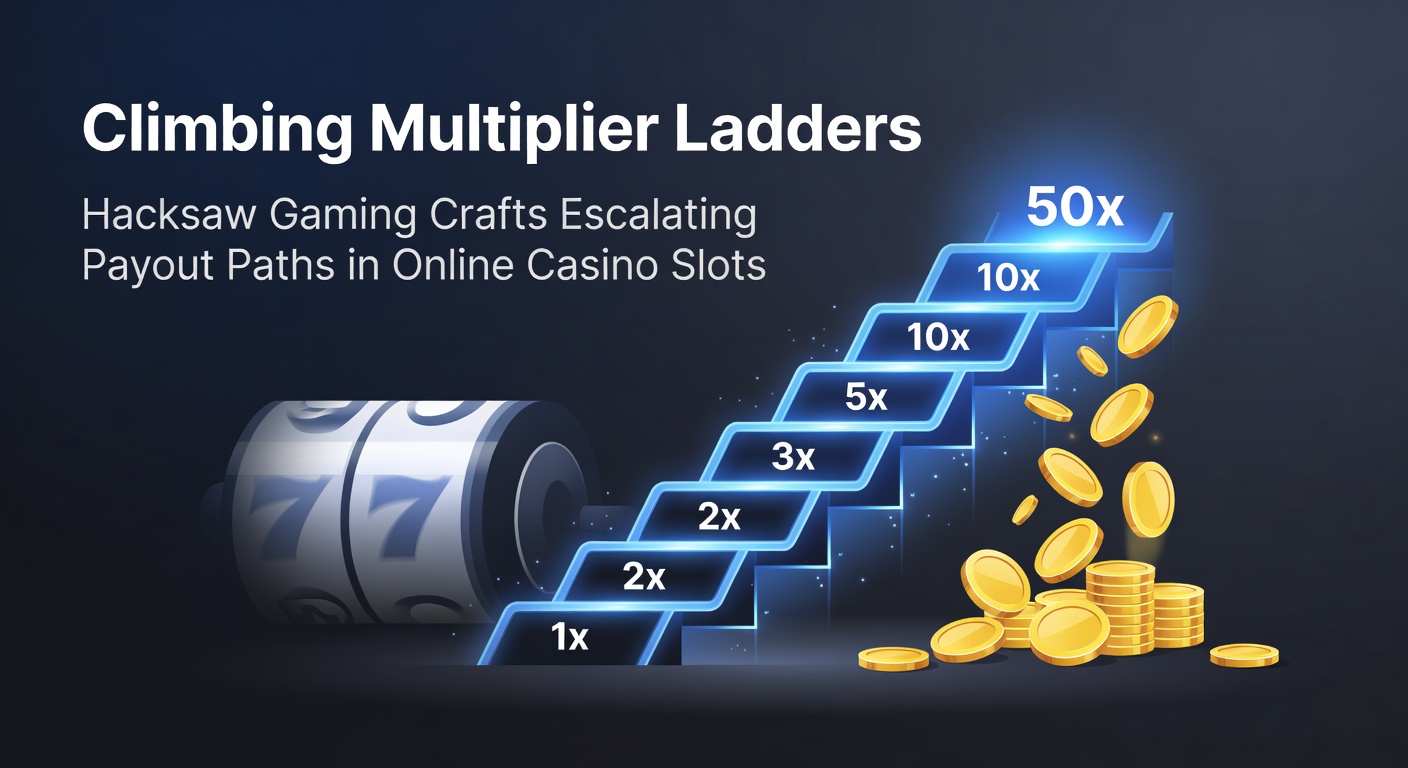 Close-up of a Hacksaw Gaming slot interface with multiplier ladder illuminating as symbols align for escalating payouts during a bonus feature