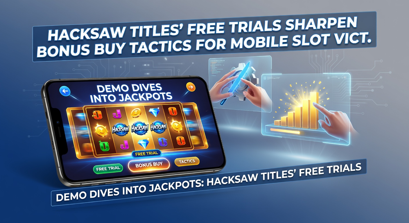 Mobile phone displaying Hacksaw Gaming's jackpot slot in demo mode, with bonus buy menu open and victory animations firing