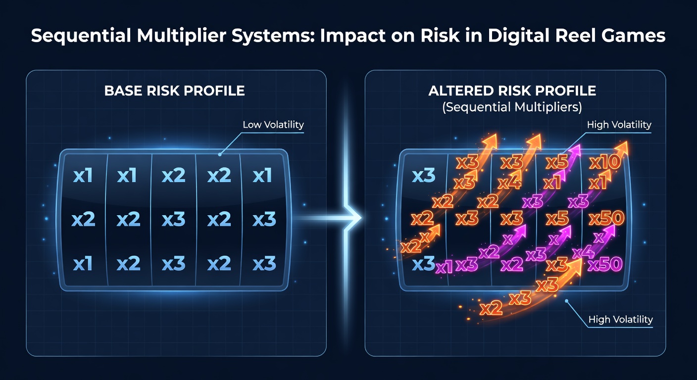 Graph illustrating risk profile shifts in reel games with sequential versus static multipliers