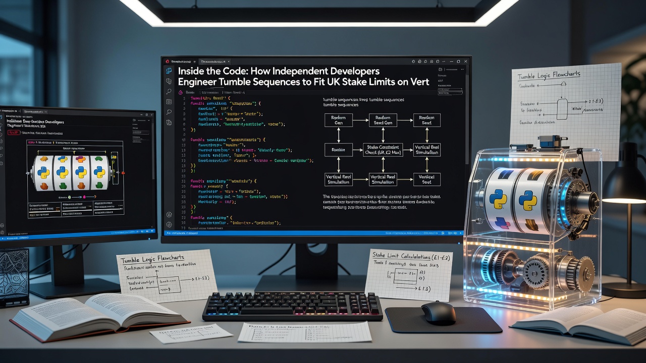 Code interface displaying tumble sequence parameters optimized for mobile vertical play and stake compliance