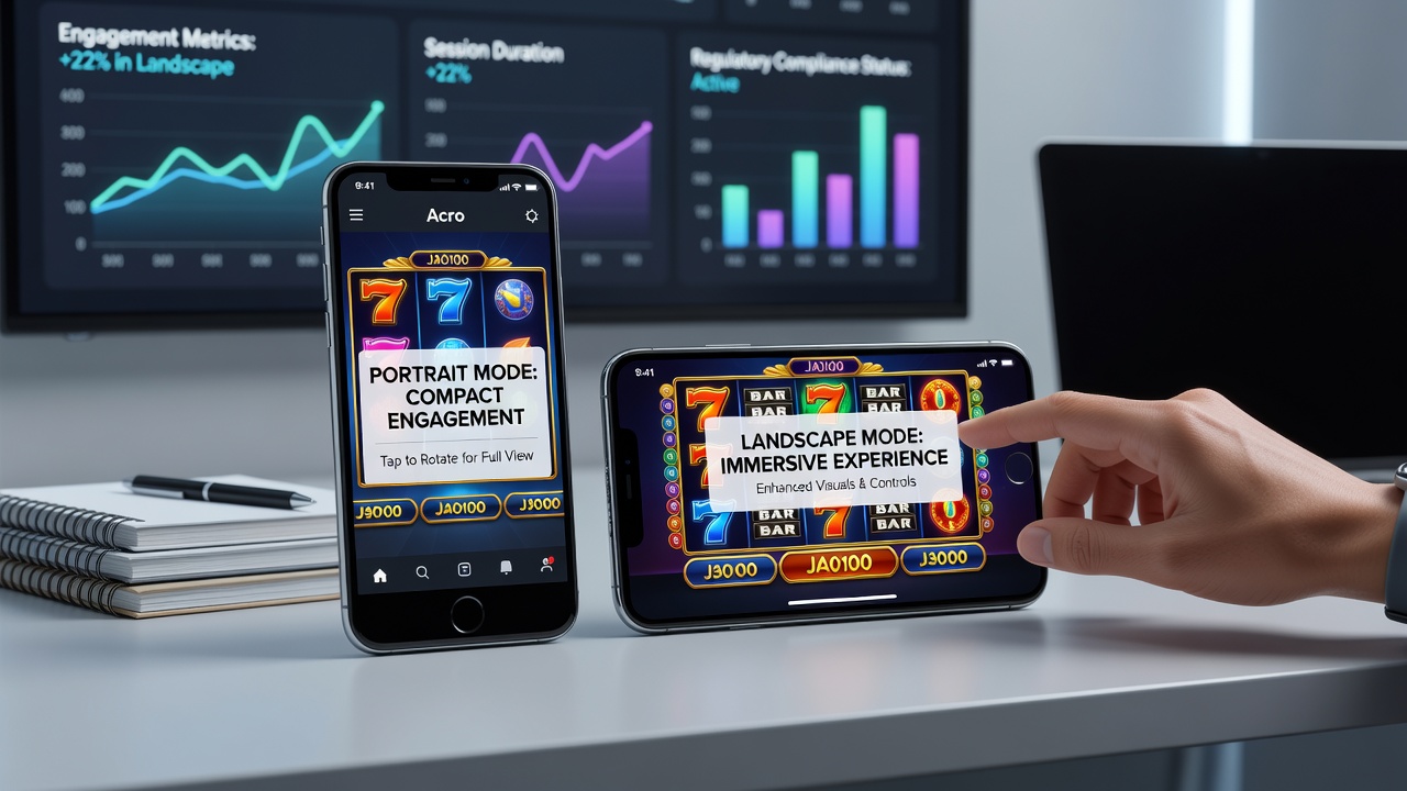 Tablet screen showing a mobile slot game in landscape orientation with expanded interface elements and side information panels