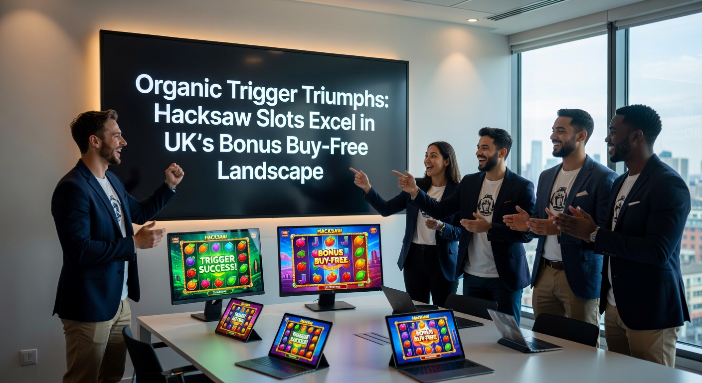 Dynamic close-up of Hacksaw slot interface showing organic free spin triggers, multiplier explosions, and payout bursts on a mobile screen in portrait orientation, emblematic of bonus buy-free success in regulated markets