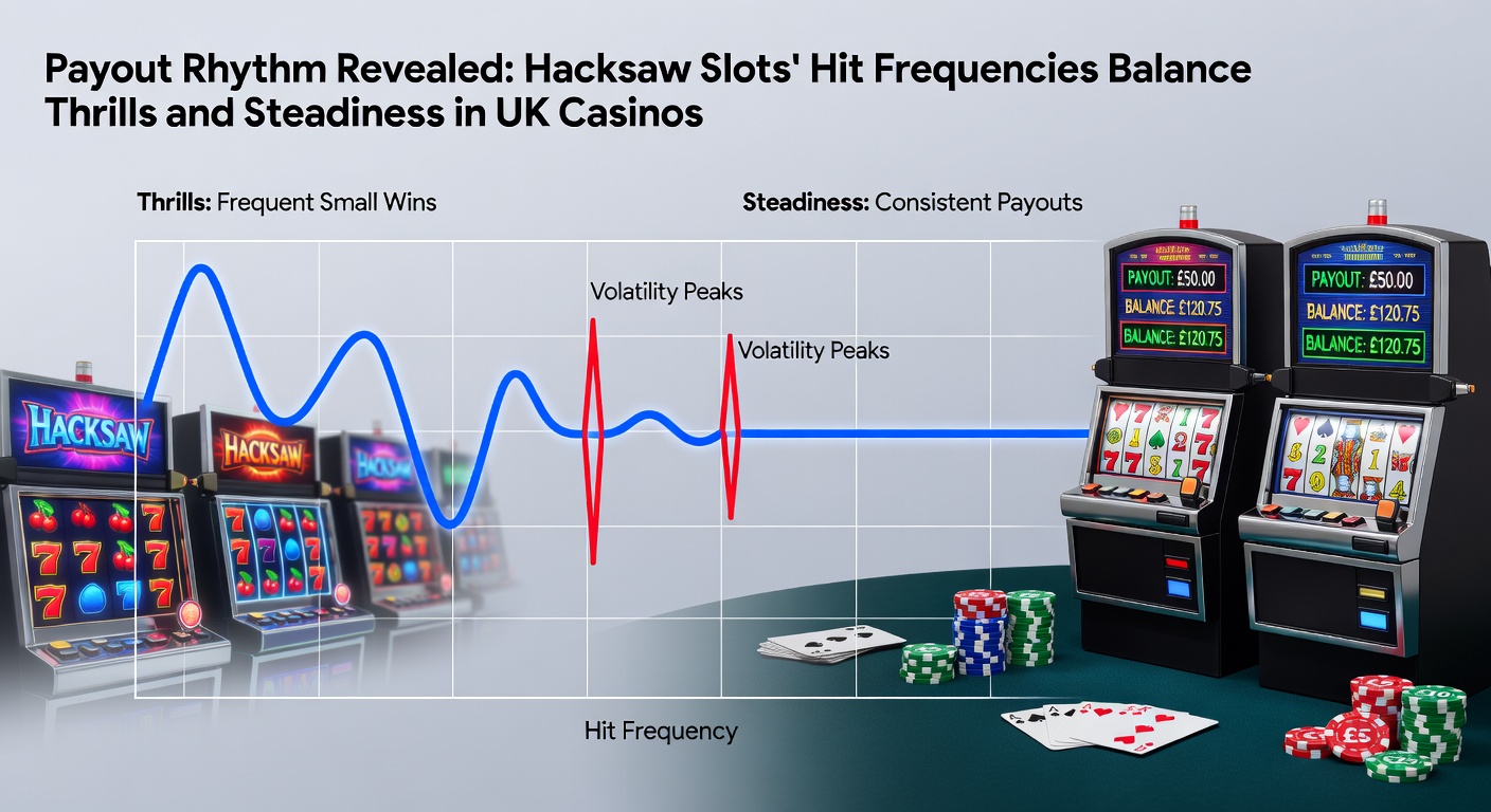 Close-up of Hacksaw slot payout table illustrating hit frequency stats alongside volatility charts and win distributions