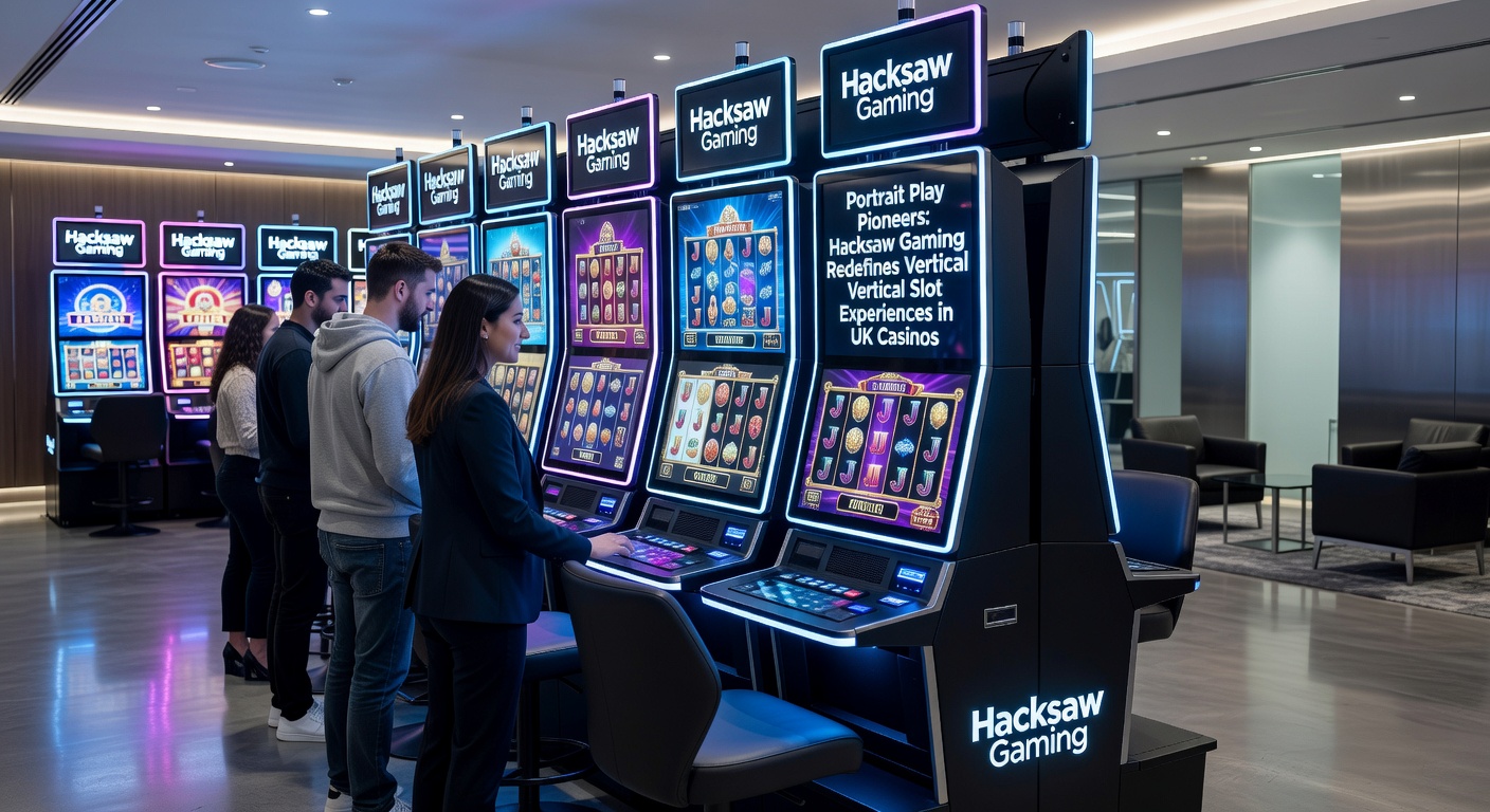 Close-up of a Hacksaw Gaming slot in portrait mode, featuring cascading wins and vertical multiplier trails on a mobile screen during a bonus round