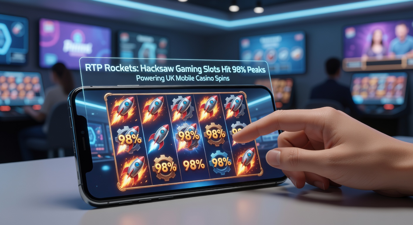 Close-up of a Hacksaw Gaming slot bonus round exploding with multipliers and RTP stats overlaid on a phone interface