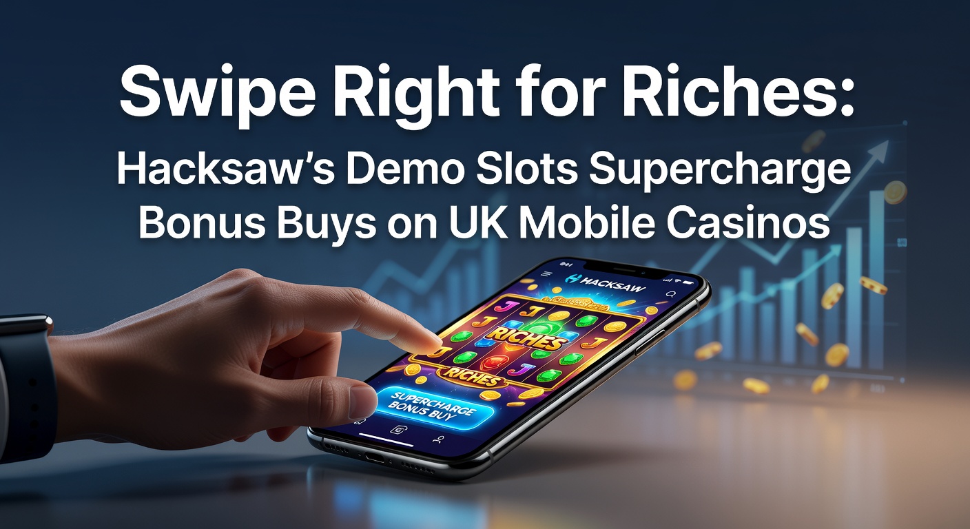 Vibrant mobile screen displaying Hacksaw Gaming demo slot with bonus buy options activated, showcasing colorful reels and jackpot potential on a UK casino app