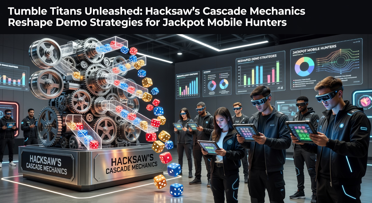 Vibrant screenshot of Tumble Titans Unleashed showing cascading symbols and building multipliers during a jackpot sequence on a mobile screen