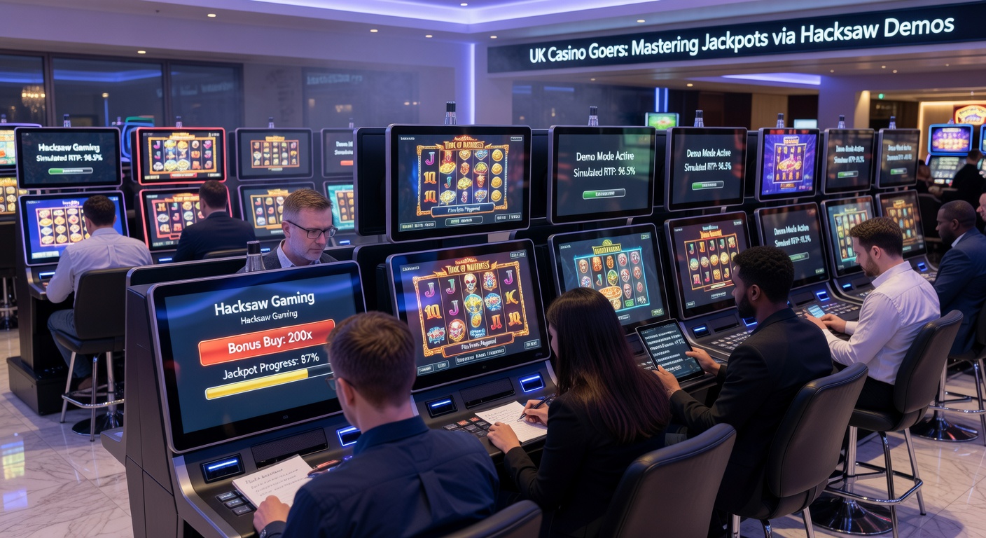 Close-up of Hacksaw Gaming slot demo screen displaying jackpot progression tiers and bonus buy button with payout previews